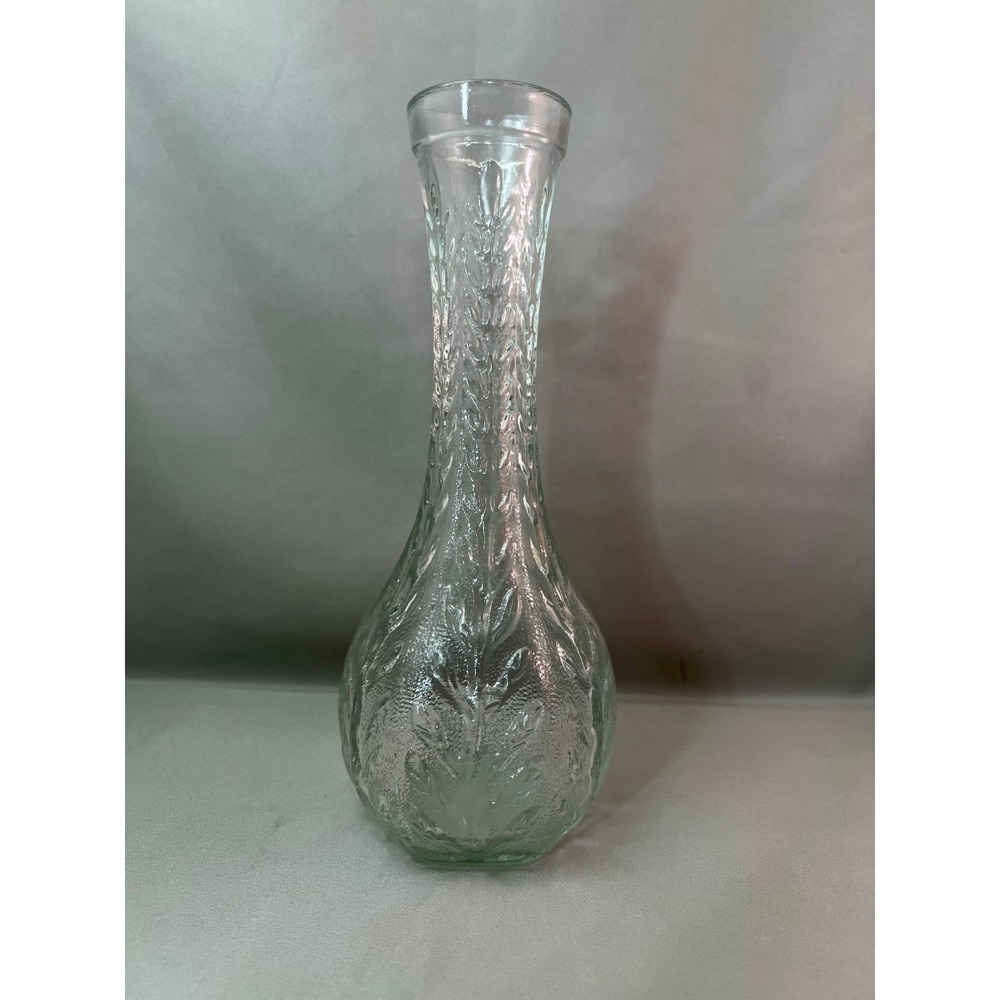 FTD Bud Vase 9 in Clear Excellent Vintage 1978 Embossed Leaf Glass